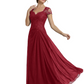Long A-line Chiffon Short Sleeves Mother of the Brides Dresses Lace Wedding