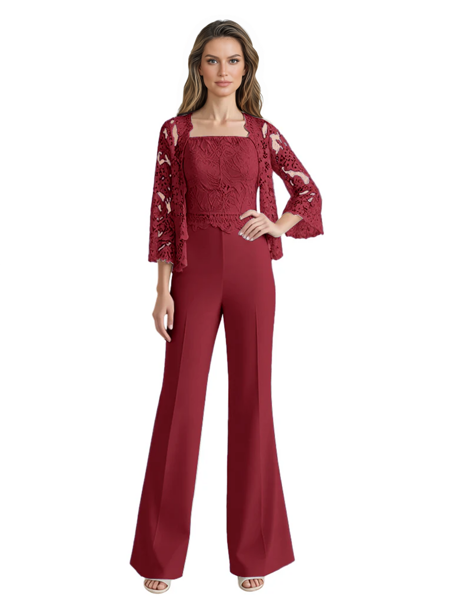 Mother of the Bride Jumpsuit with Lace Jacket 3/4 Sleeve Formal Pant Suit