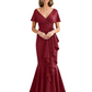 Satin Mother of the Bride Dress with Cascading Ruffles and Mermaid Tail V-Neck