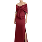 Formal Floor-Length Mother of the Bride Gown Satin Maxi Dress with Bow Neckline