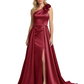 One Shoulder Sleeveless Mother of the Brides Dresses Floor Length Slit With Train