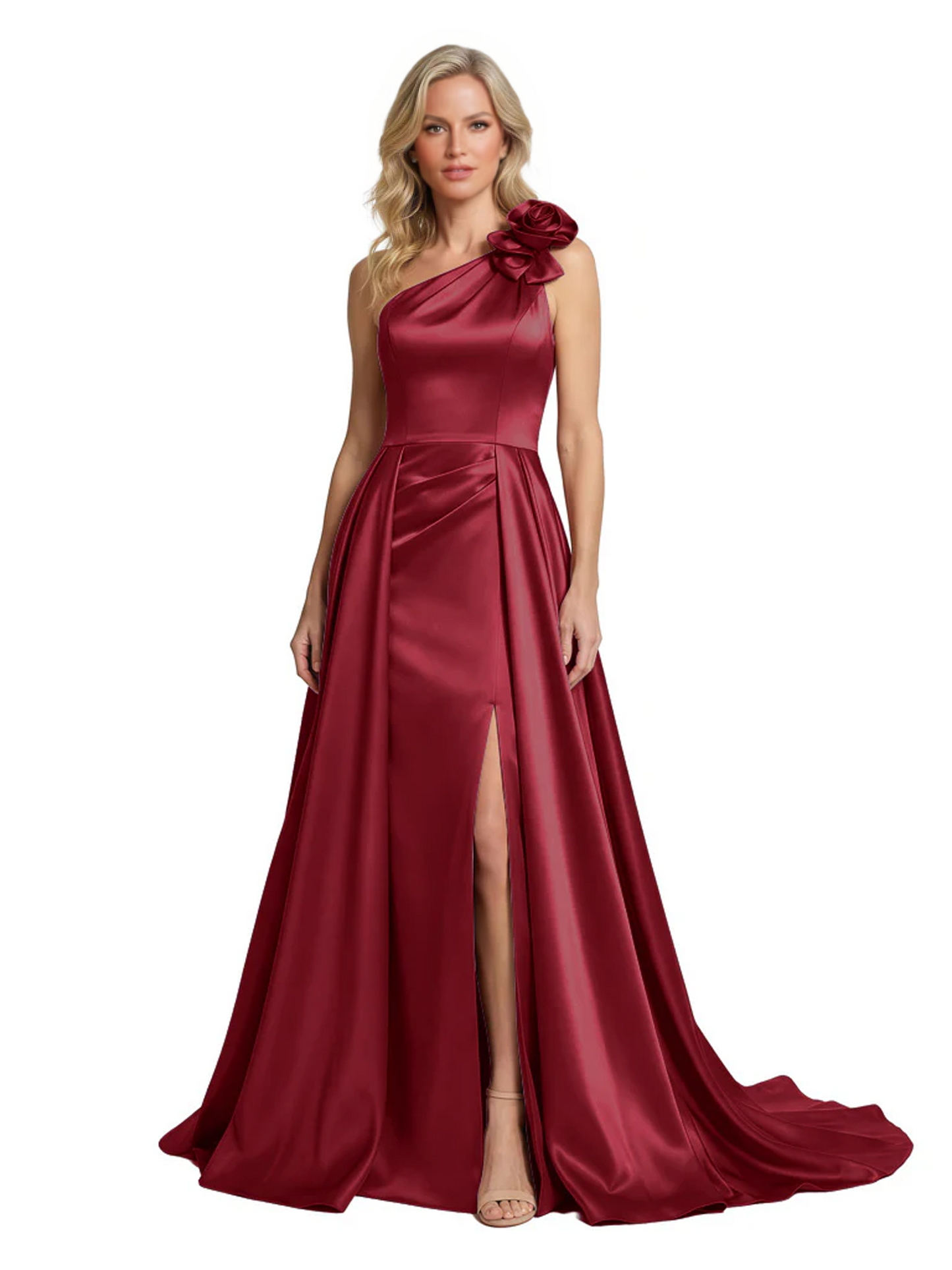 One Shoulder Sleeveless Mother of the Brides Dresses Floor Length Slit With Train