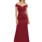 Off Shoulder Mother of the Bride Dress Beaded Waist Satin Gown Portrait Neckline