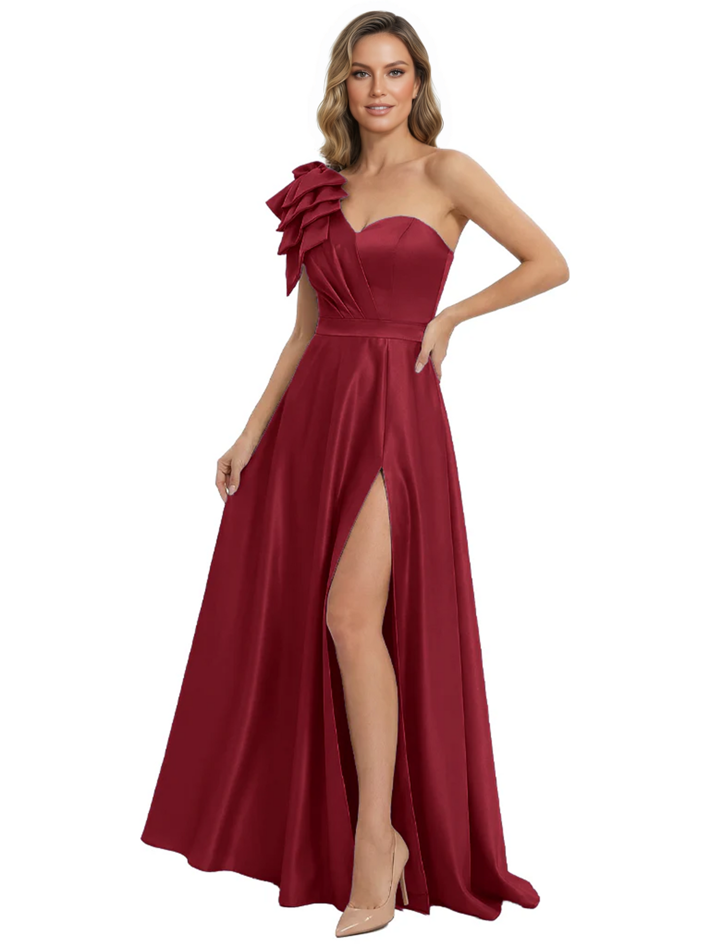 Elegant Mother of the Groom Dress A-Line Satin Formal Gown with High Slit Ruched Bodice