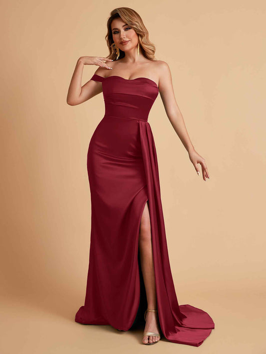 Sexy One-Shoulder Sweetheart With Train With High Split Floor-Length Bridesmaid Dresses