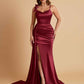 Elegant Soft Satin Mermaid Bowknot Floor-Length Mermaid Bridesmaid Dresses