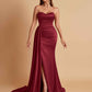 Elegant Soft Satin Sweetheart Strapless Side-Slit Mermaid Bridesmaid Dresses