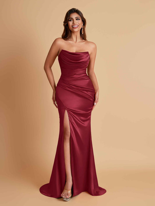 Sexy Soft Satin Mermaid Side Slit Floor-Length Mermaid Bridesmaid Dresses