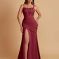 Sexy Soft Satin Mermaid Spaghetti Straps Side Slit Floor-Length Bridesmaid Dresses