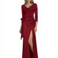 Elegant Evening Gowns Slit Trending Styles Satin Slit Formal Dress Cowl Neckline Gown Tie