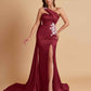 Elegant Soft Satin Sweetheart One Shoulder Side-Slit Mermaid Bridesmaid Dresses