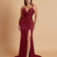 Sexy Soft Satin V-neck Spaghetti Strap Side-Slit Mermaid Bridesmaid Dresses