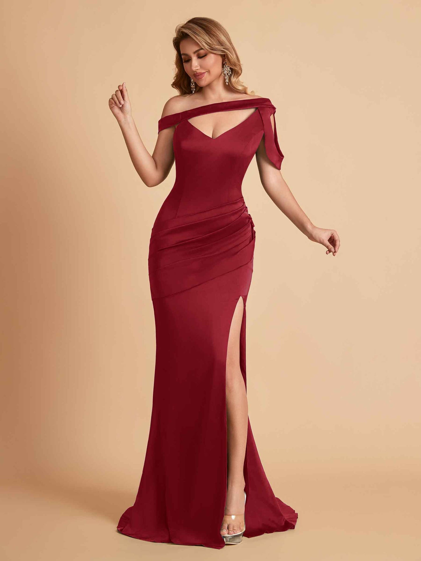 Sexy Soft Satin Unique V-Neck Side Slit Floor-Length Mermaid Bridesmaid Dresses Online