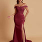 Elegant Soft Satin Mermaid Off Shoulder Side Slit Floor-Length Mermaid Bridesmaid Dresses