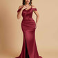 Sexy Soft Satin Mermaid Off Shoulder Side Slit Floor-Length Mermaid Bridesmaid Dresses