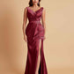 Elegant V Neck Soft Satin Side Slit Floor-Length Mermaid Bridesmaid Dresses