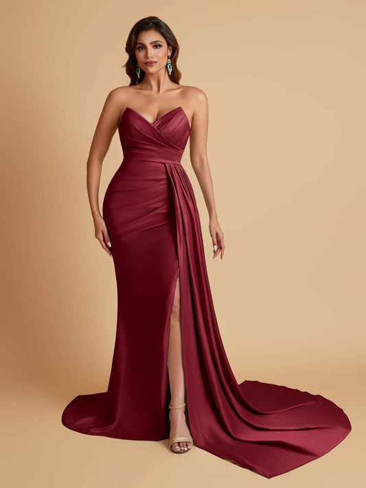 Sexy Soft Satin Mermaid V-neck Floor-Length Mermaid Bridesmaid Dresses