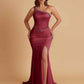 Sexy Soft Satin Mermaid One Shoulder Side Slit Beading Floor-Length Bridesmaid Dresses Online