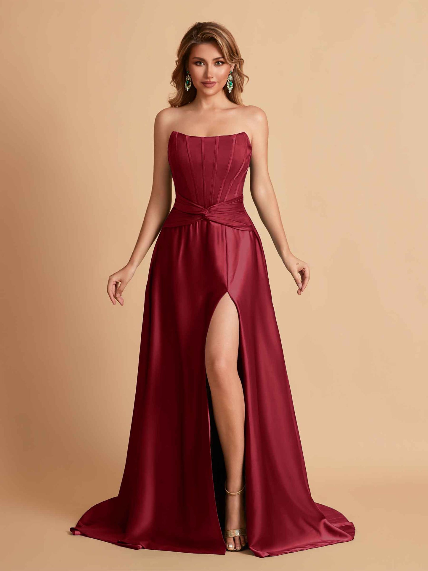 Elegant Satin Sweetheart A-Line Side Slit Floor Length Bridesmaid Dresses