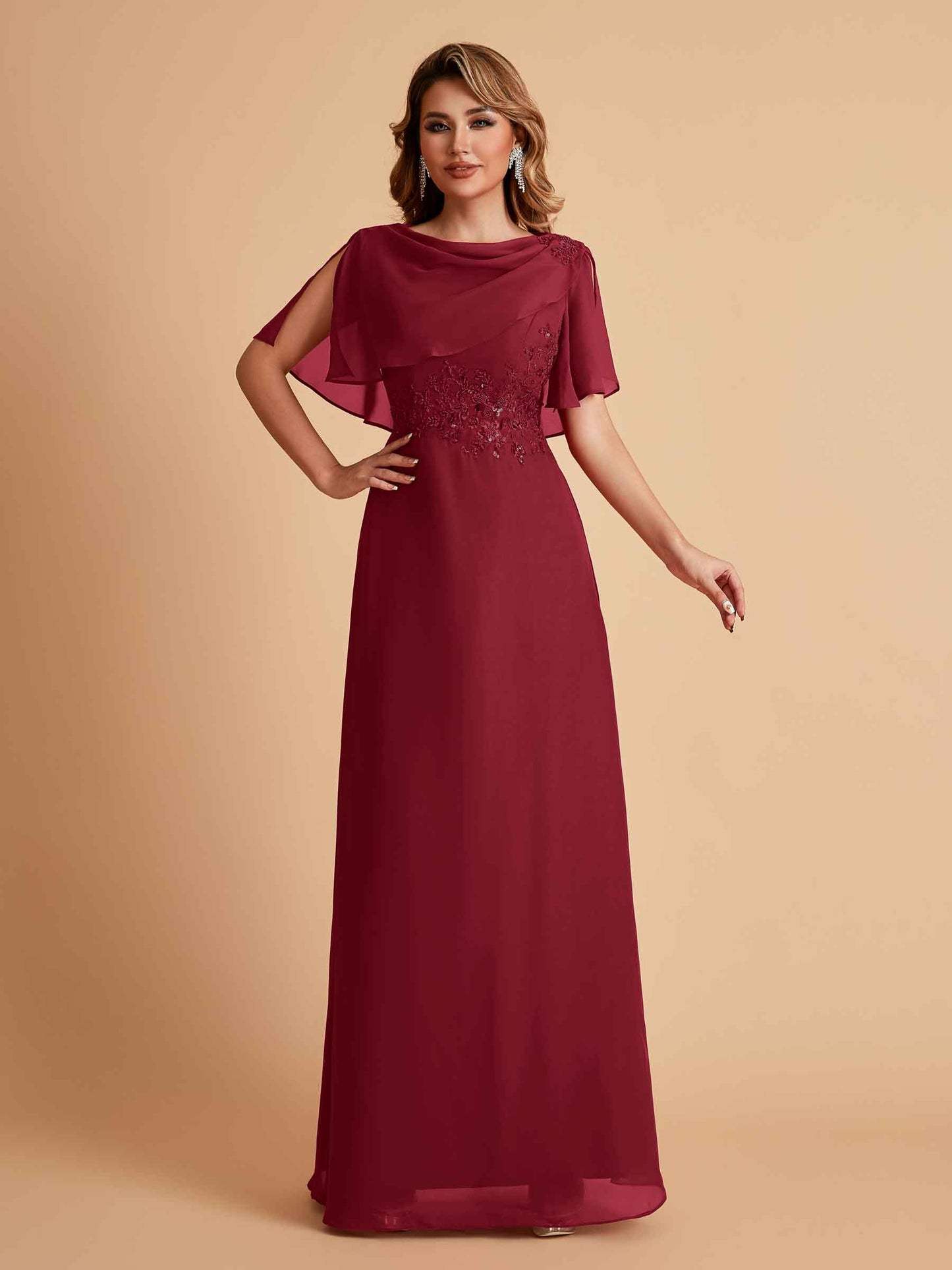 Elegant A-Line Chiffon Half Sleeves Jewel Mother of the Brides Dresses Online