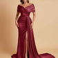 Elegant Soft Satin V-neck Off-the-Shoulder Side-Slit Mermaid Bridesmaid Dresses