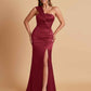 Elegant Soft Satin One Shoulder Strapless Side-Slit Mermaid Bridesmaid Dresses