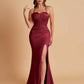 Sexy Soft Satin Mermaid Spaghetti Straps Side Slit Floor-Length Bridesmaid Dresses