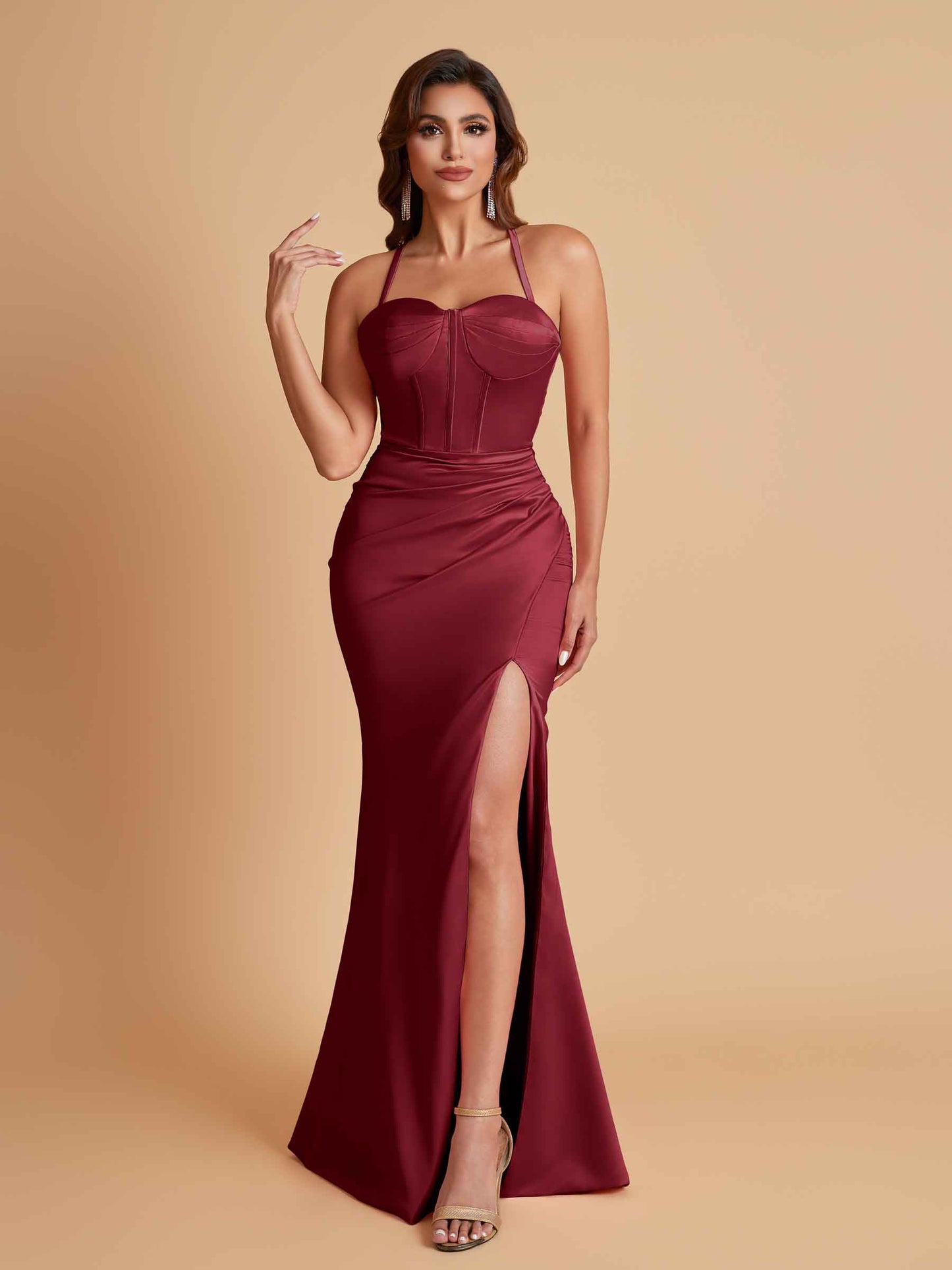 Sexy Soft Satin Mermaid Spaghetti Straps Side Slit Floor-Length Bridesmaid Dresses