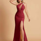 Sexy Mermaid One Shoulder Key Hole Bridesmaid Dresses Floor Length Bridal Party Dresses