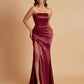 Elegant Soft Satin Strapless Split Side Mermaid Bridesmaid Dresses