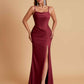 Gorgeous Spaghetti Straps Soft Satin Side Slit Floor-Length Mermaid Bridesmaid Dresses