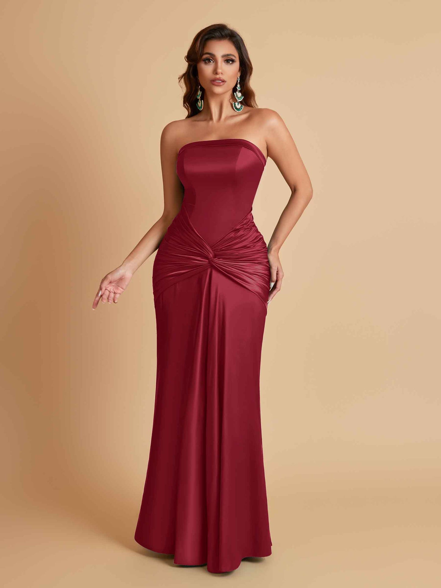 Sexy Soft Satin Mermaid Strapless Floor-Length Mermaid Bridesmaid Dresses