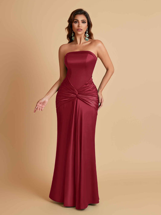 Sexy Soft Satin Mermaid Strapless Floor-Length Mermaid Bridesmaid Dresses