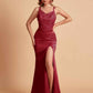 Sexy Satin V-neck Side Slit Mermaid Floor Length Bridesmaid Dresses
