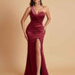 Gorgeous One Shoulder Soft Satin Side Slit Floor-Length Mermaid Bridesmaid Dresses
