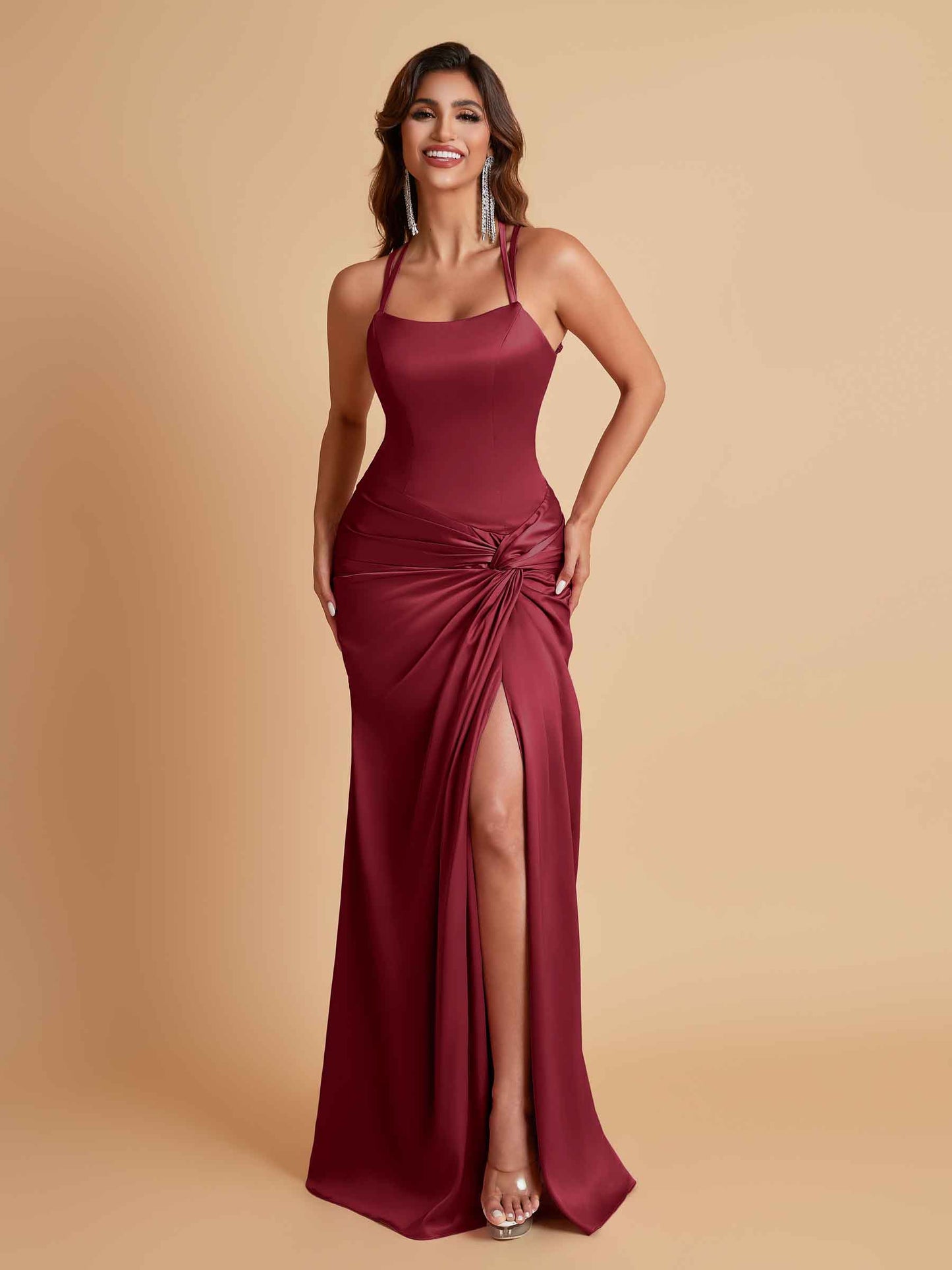 Gorgeous Square Criss Cross Soft Satin Side Slit Floor-Length Mermaid Bridesmaid Dresses