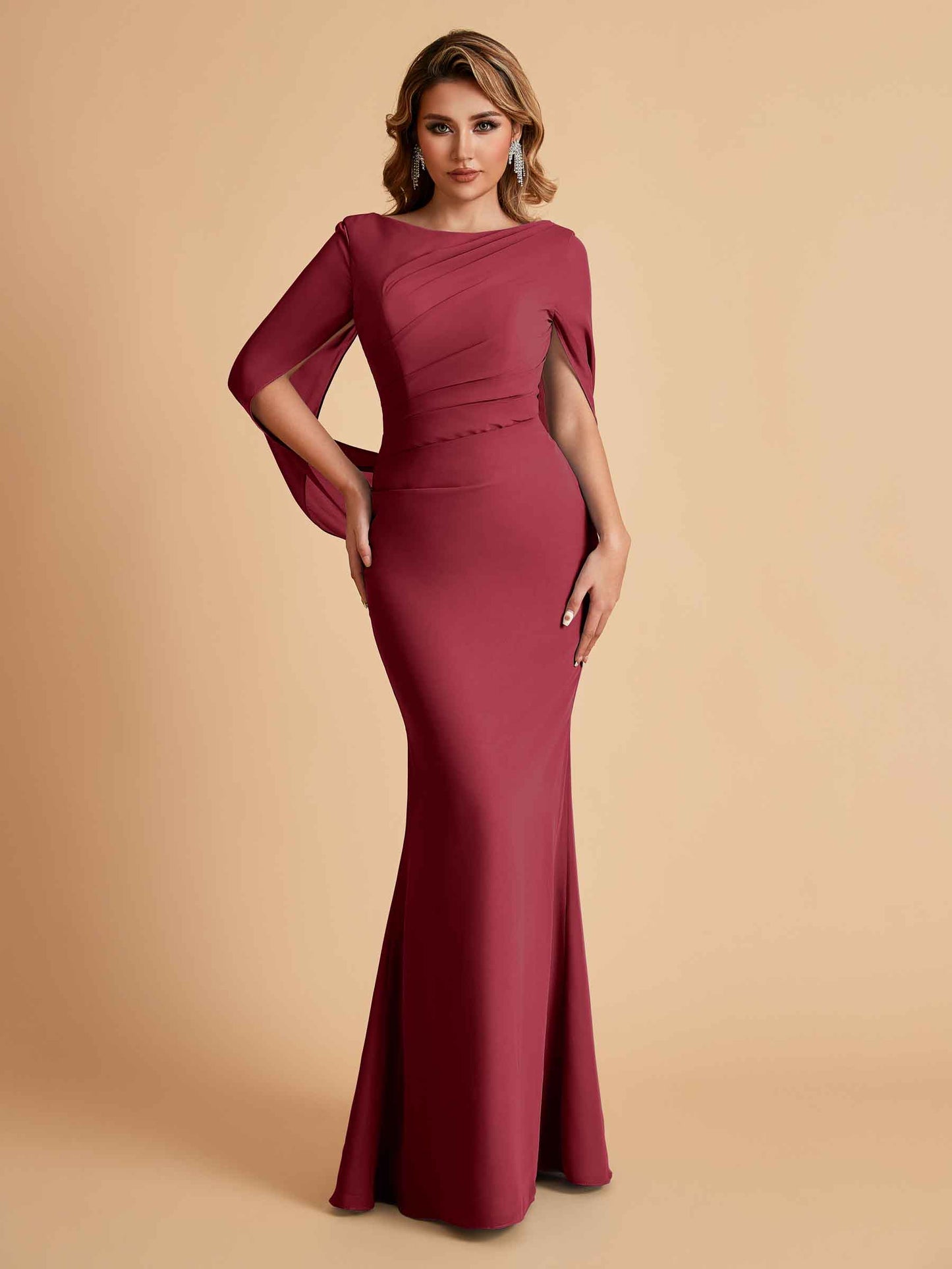 Elegant Mermaid Chiffon Half Sleeves Jewel Mother of the Brides Dresses Online