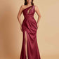 Sexy One Shoulder Soft Satin Side Slit Floor-Length Mermaid Bridesmaid Dresses