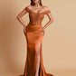 Sexy Soft Satin V-neck Off-the-shoulder Strapless Side-Slit Mermaid Bridesmaid Dresses