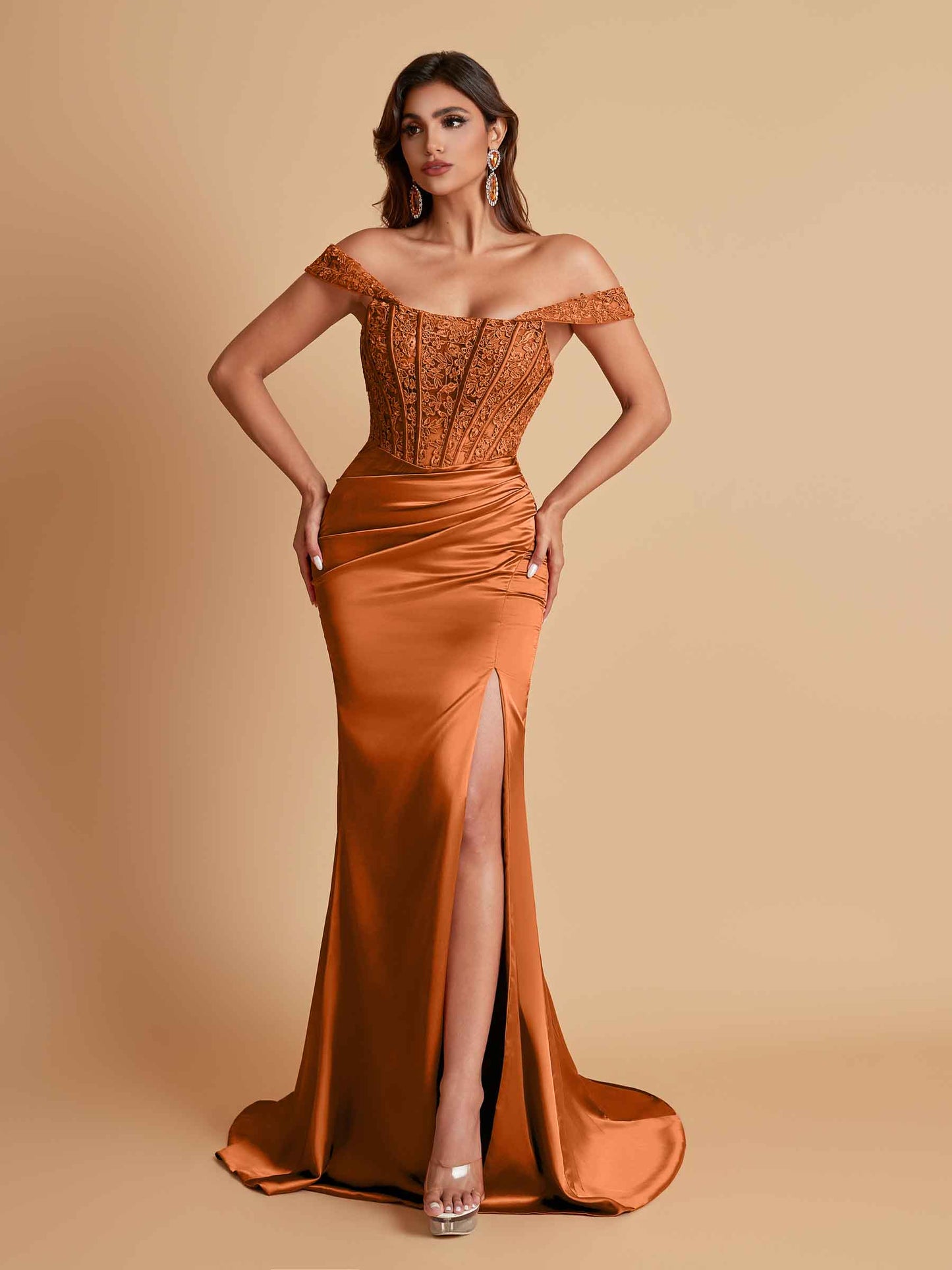Sexy Soft Satin V-neck Off-the-shoulder Strapless Side-Slit Mermaid Bridesmaid Dresses