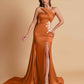 Elegant Soft Satin Sweetheart One Shoulder Side-Slit Mermaid Bridesmaid Dresses