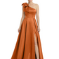 Luxury Bow Black Formal Dress One-Shoulder A-Line Gowns with Sexy Side Slit 2026