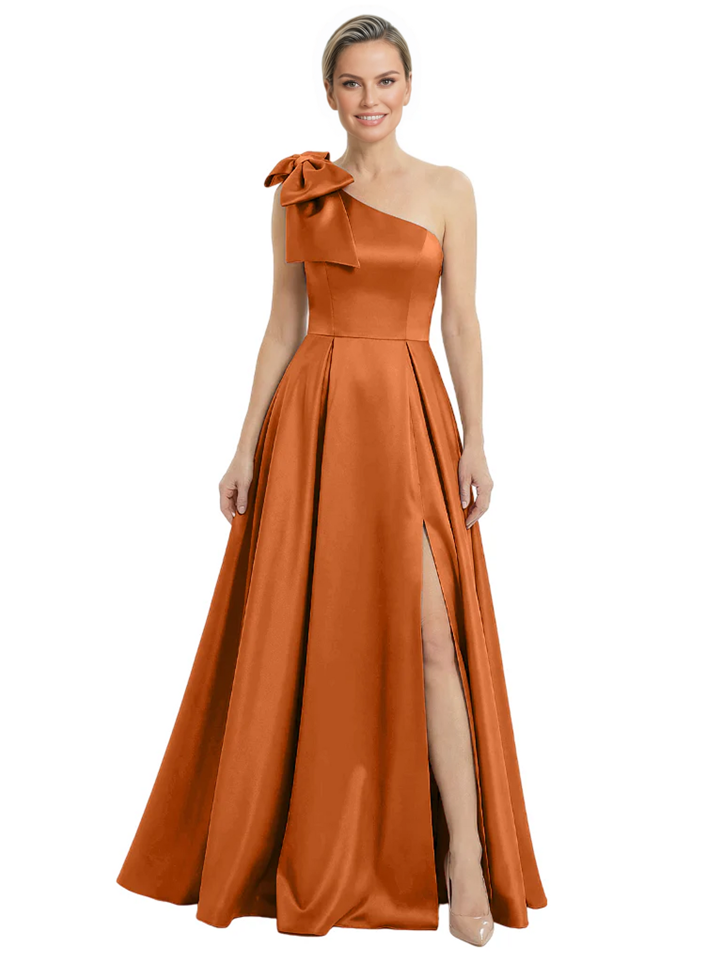 Luxury Bow Black Formal Dress One-Shoulder A-Line Gowns with Sexy Side Slit 2026