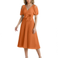 Wedding Formal Dress V-Neck Pleated Chiffon Gown with 3D Flower Accent Knee Length