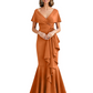 Satin Mother of the Bride Dress with Cascading Ruffles and Mermaid Tail V-Neck