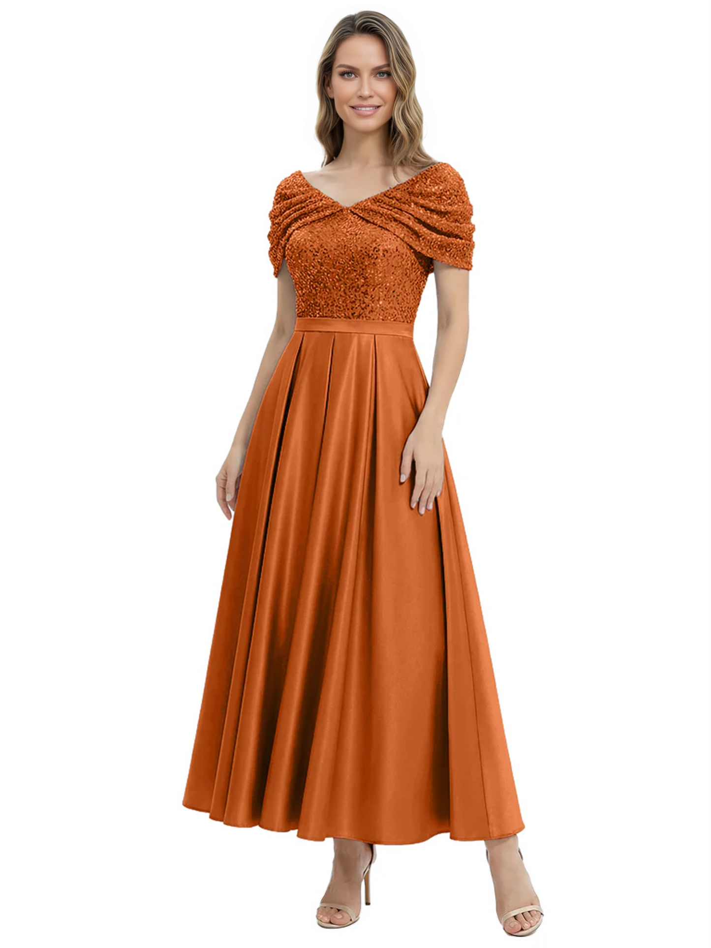 Luxury Formal Dress Sparkling Sequin Top Mother of Bride Dress Silk Satin A-Line Gowns