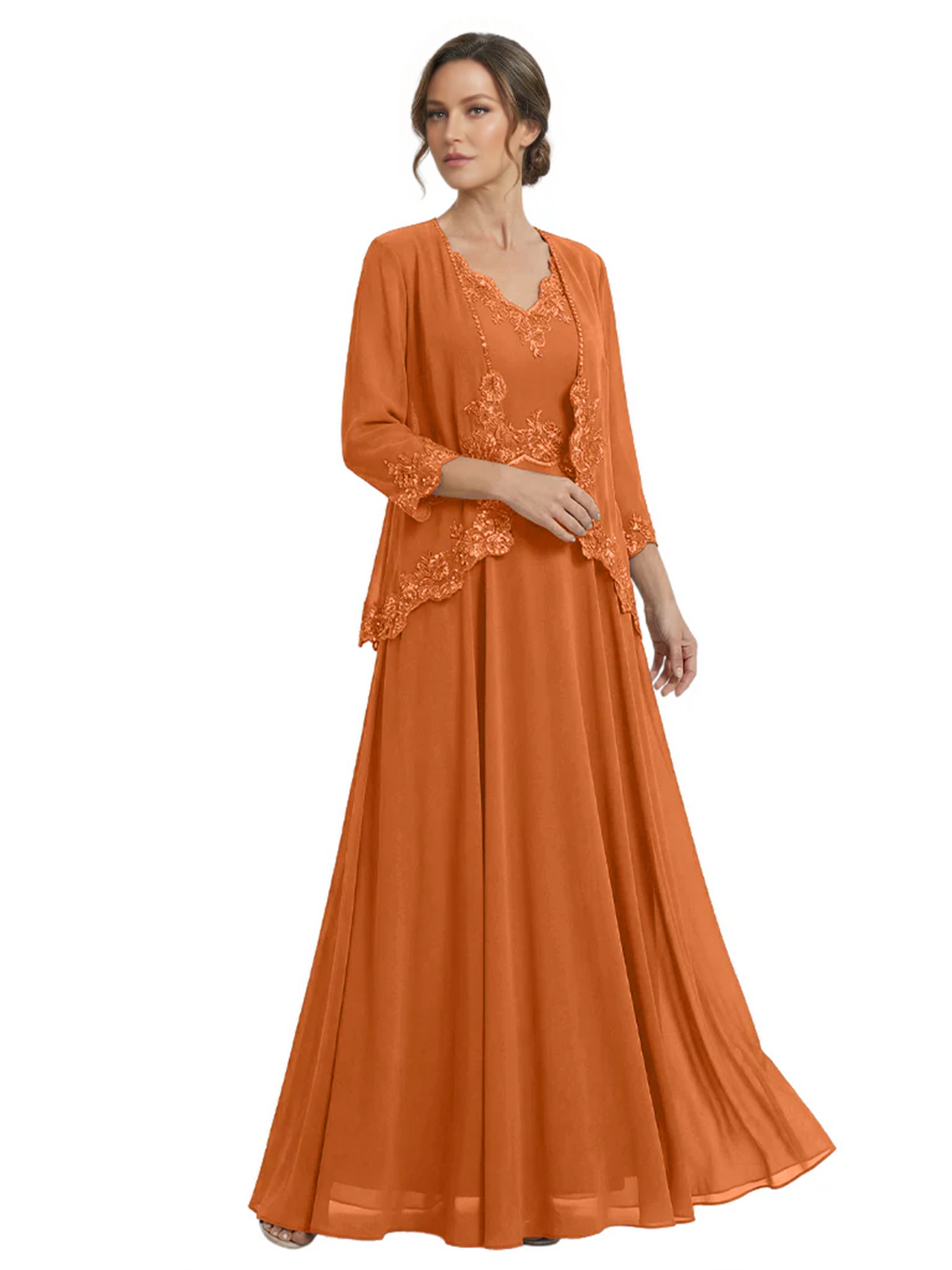 Plus Size A-line Chiffon 3/4 Sleeves Mother of the Brides Dresses Long Jacket Dress
