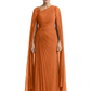 Elegant Asymmetric Neck Long A-Line Chiffon Mother of the Brides Dresses Mom Outfit with Cape