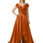 Off Shoulder Mother of the Bride Dress High-Low Satin Gown with Portrait Neckline