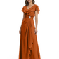 Elegant Mother of the Groom Dress Cascading Ruffle Chiffon Formal Gown Rhinestone
